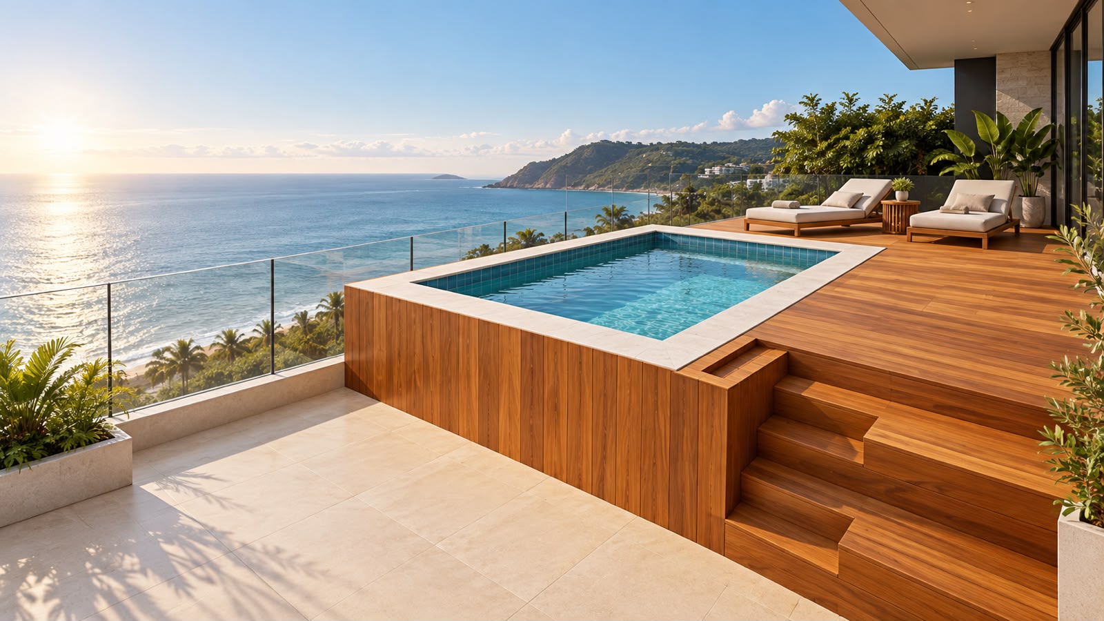 Deck de madeira para piscina