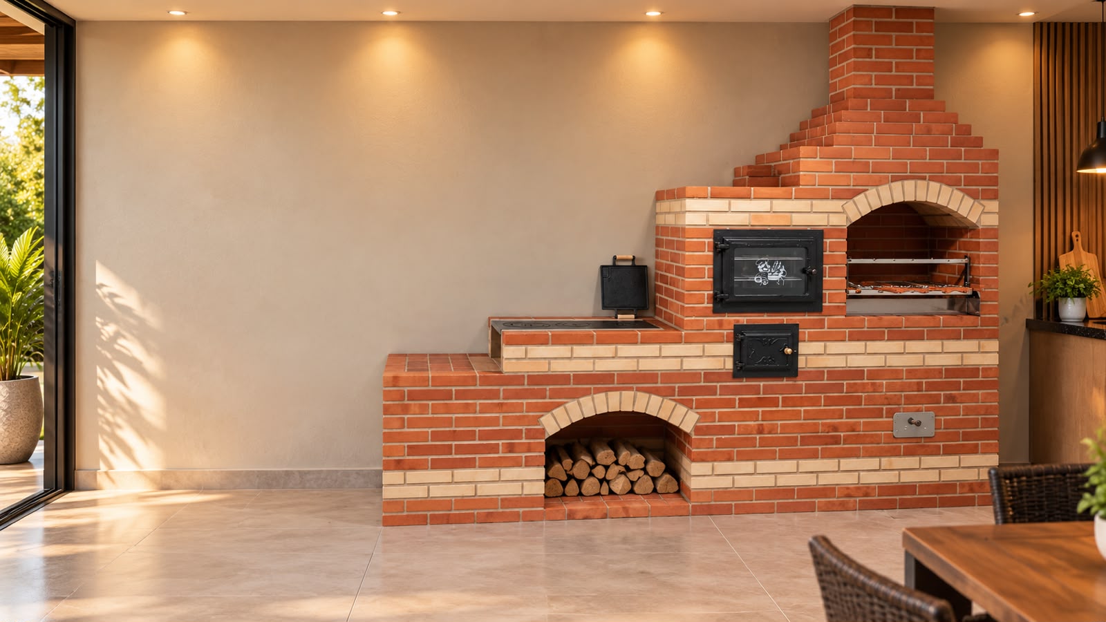 Churrasqueira de tijolos em área gourmet